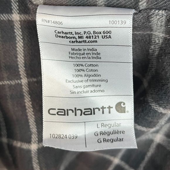 Carhartt Men's Large Relaxed Fit FLANNEL Cotton Plaid Button Down Shirt Green - Picture 5 of 6